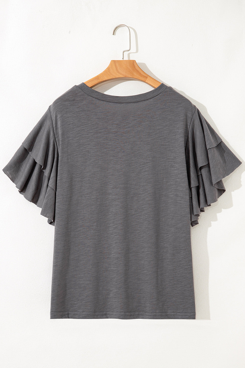 Dark Grey Layered Ruffle Short Sleeve Plus Size Top