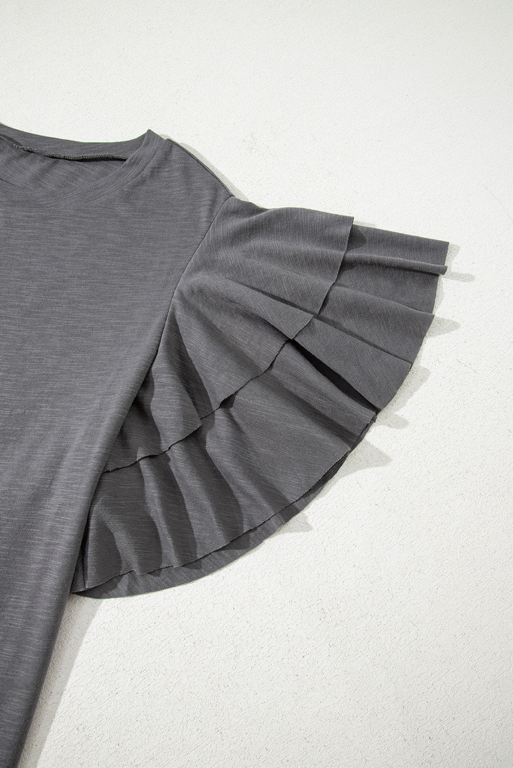 Dark Grey Layered Ruffle Short Sleeve Plus Size Top