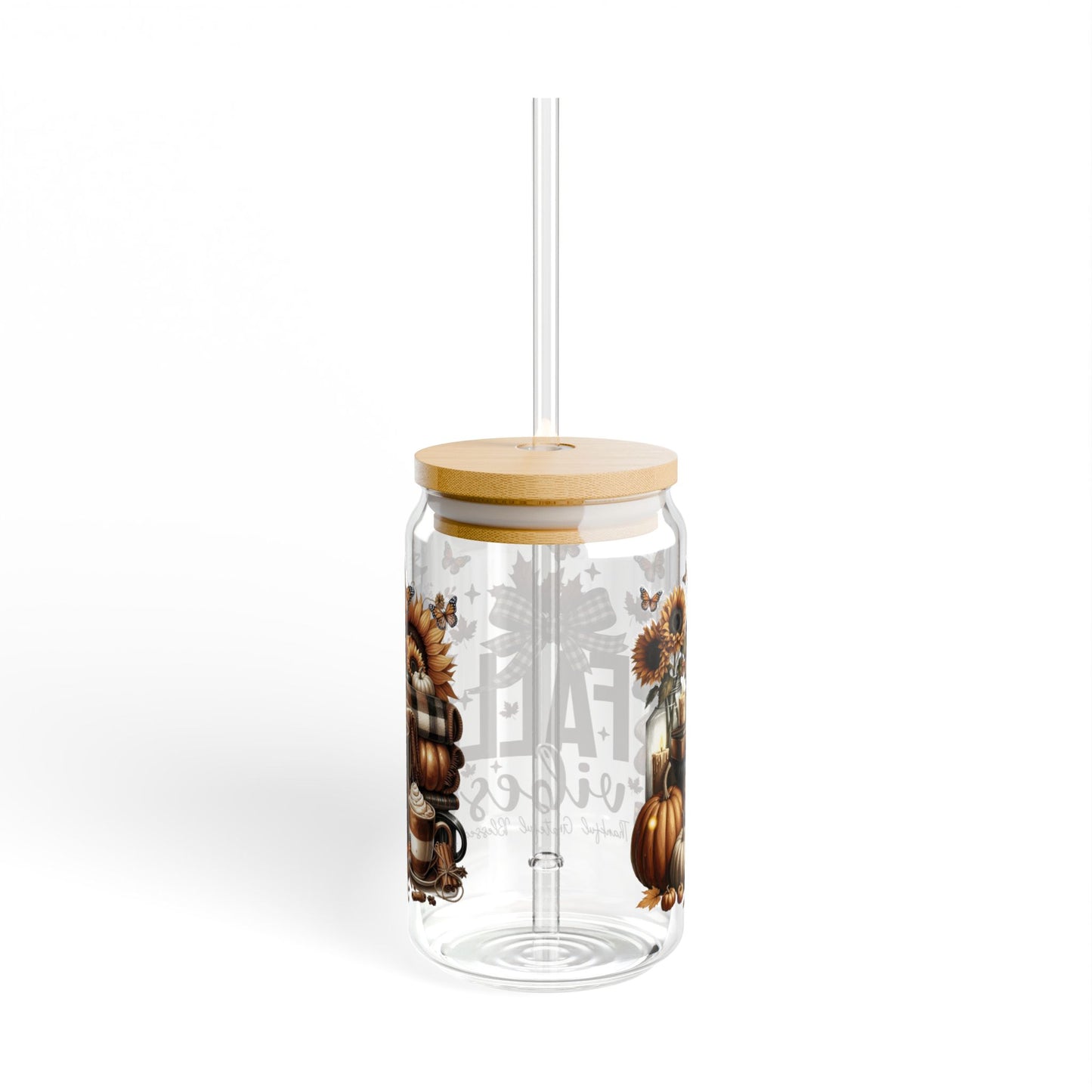 Fall Vibes Sipper Glass, 16oz | Autumn Drinkware, Seasonal Gifts, Farmhouse Decor, Pumpkin Lover's Accessory, Eco-Friendly Container