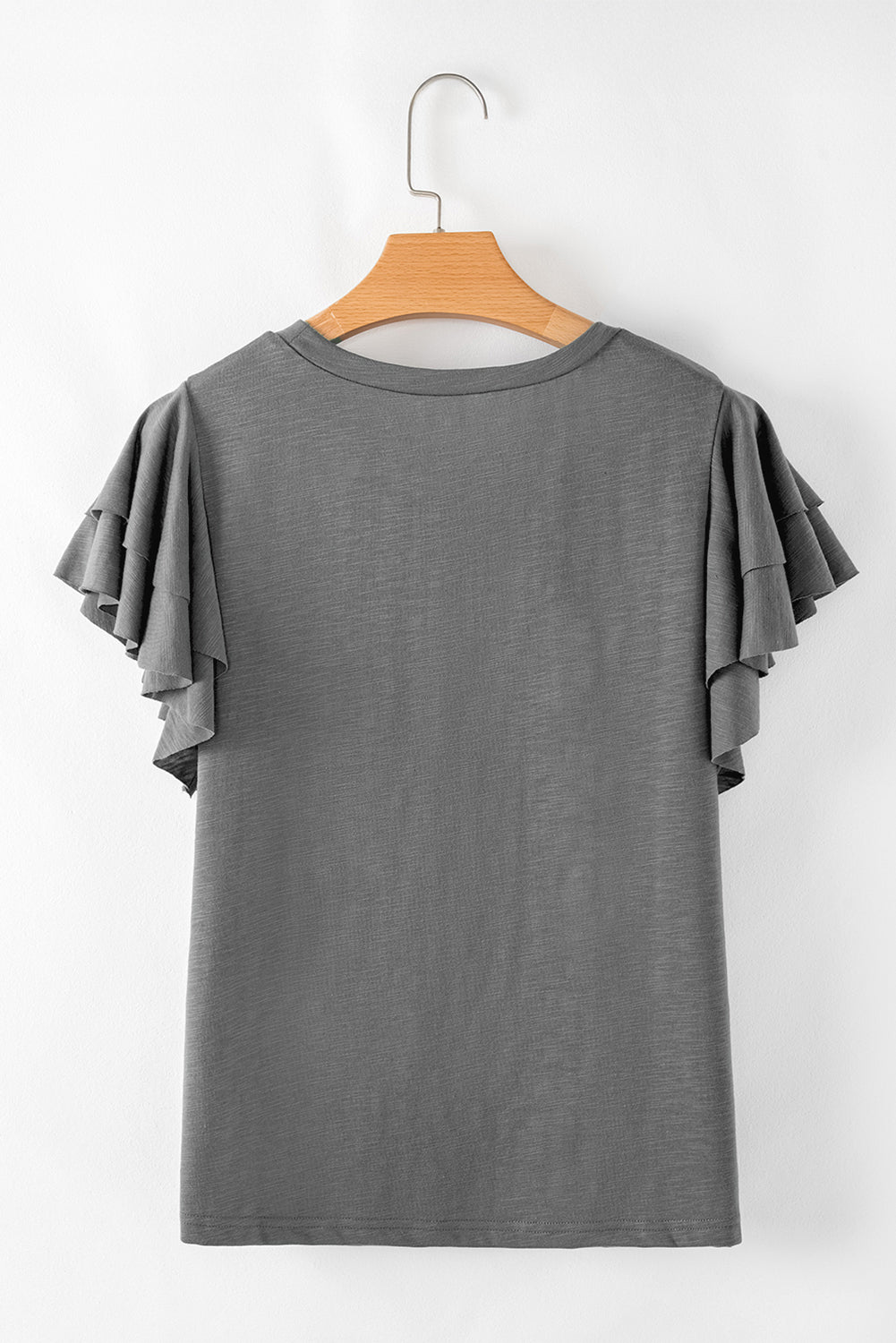 Dark Grey Layered Ruffle Short Sleeve Plus Size Top
