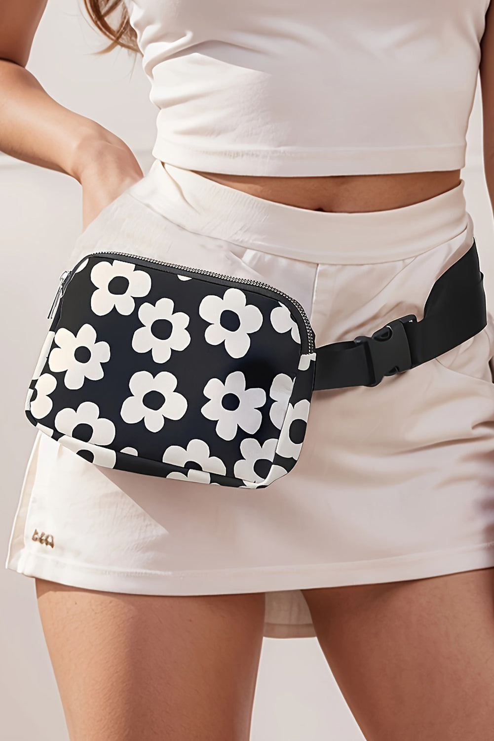 Black Floral Print Adjustable Strap Crossbody Bag