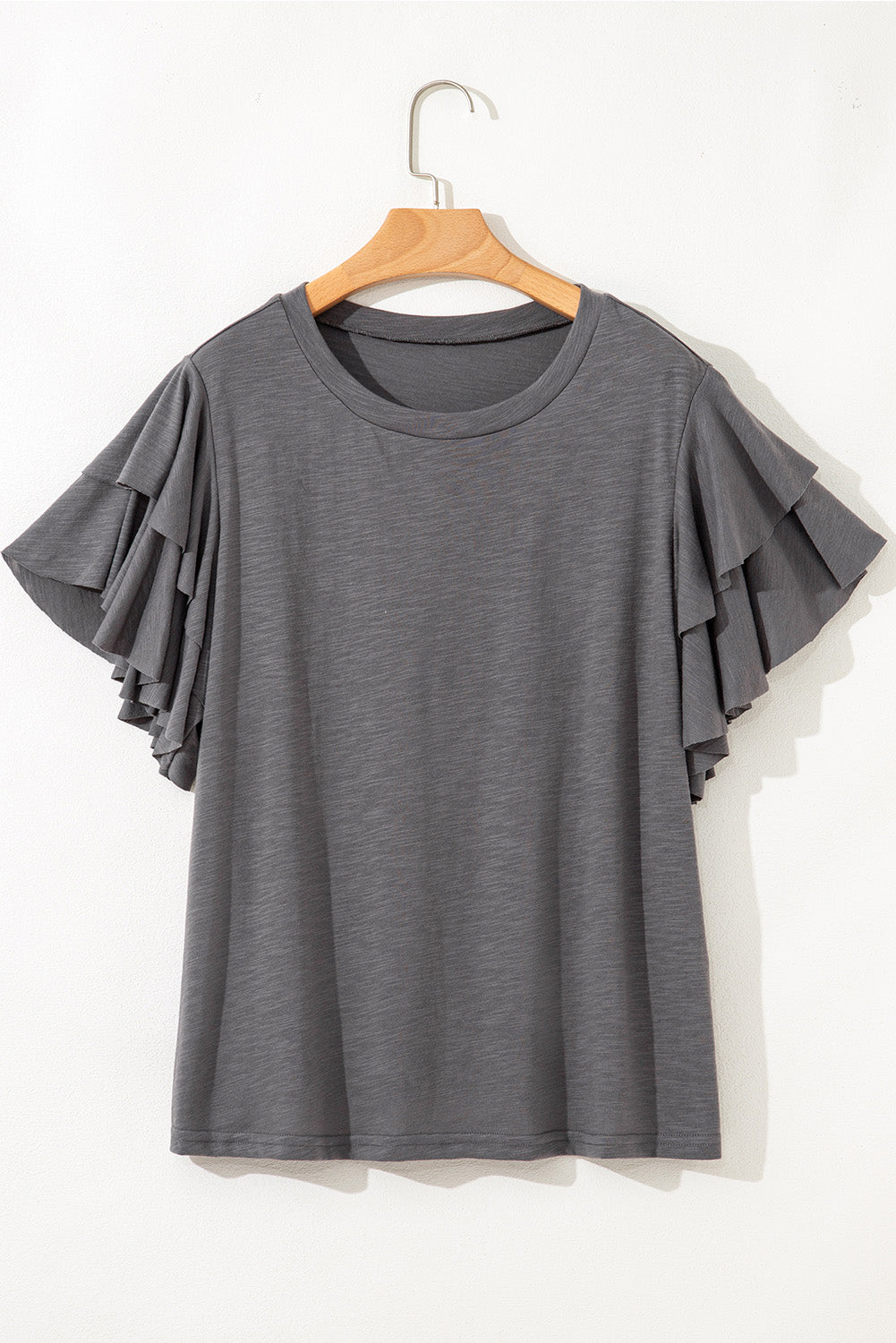 Dark Grey Layered Ruffle Short Sleeve Plus Size Top