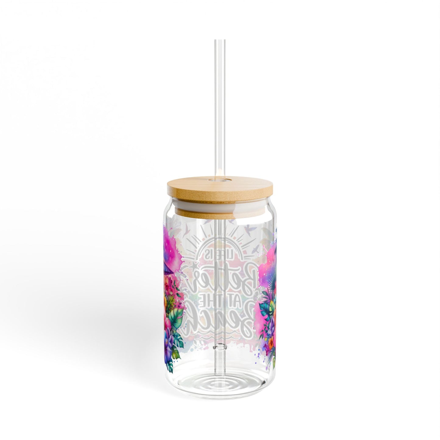 Tropical Sipper Glass, 16oz - Life is Better at the Beach Drinkware, Summer Cup, Beach Lover Gift, Colorful Glass, Eco-Friendly [...]