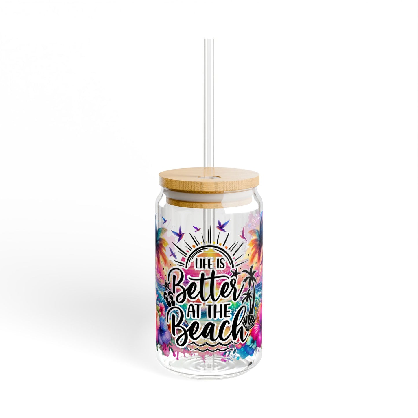 Tropical Sipper Glass, 16oz - Life is Better at the Beach Drinkware, Summer Cup, Beach Lover Gift, Colorful Glass, Eco-Friendly [...]
