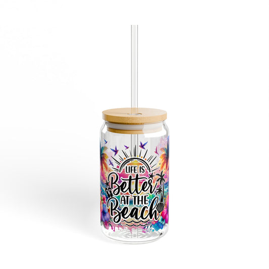 Tropical Sipper Glass, 16oz - Life is Better at the Beach Drinkware, Summer Cup, Beach Lover Gift, Colorful Glass, Eco-Friendly [...]